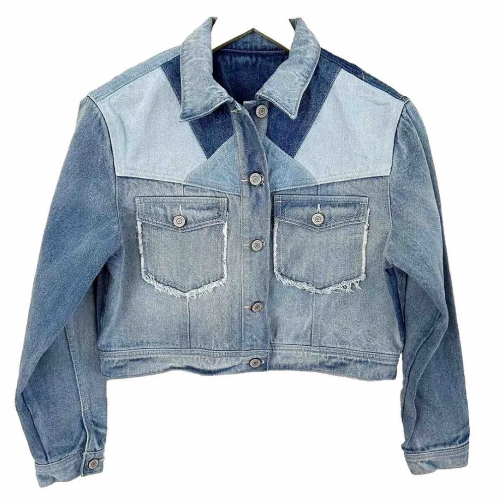 Kancan Denim Jean Patchwork Cropped Jacket Nwot S… - image 1